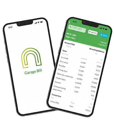 Garage Bill app screens